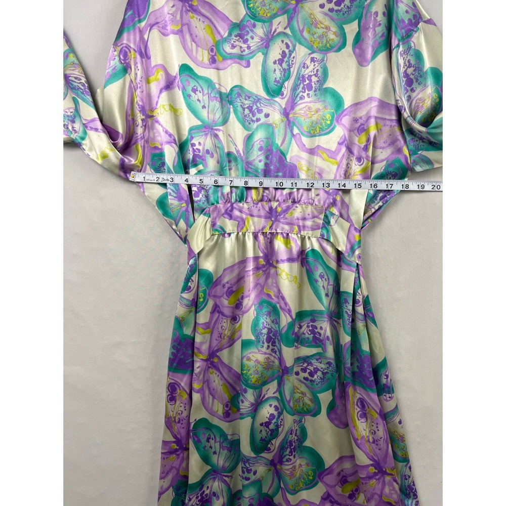 Valerie Stevens Butterfly Robe & Nightgown Set Womens XL Purple Satin Loungewear - Picture 7 of 12